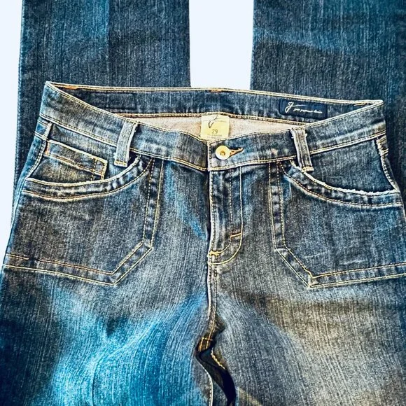 Vintage 90s / Y2K JNCO Dark Wash Distressed Bottom Straight Leg Jeans - Picture 10 of 14